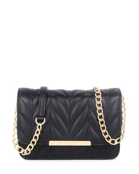 Black SPADÉ Quilted Sling Bag with Chain Strap For Women (Black, OS)