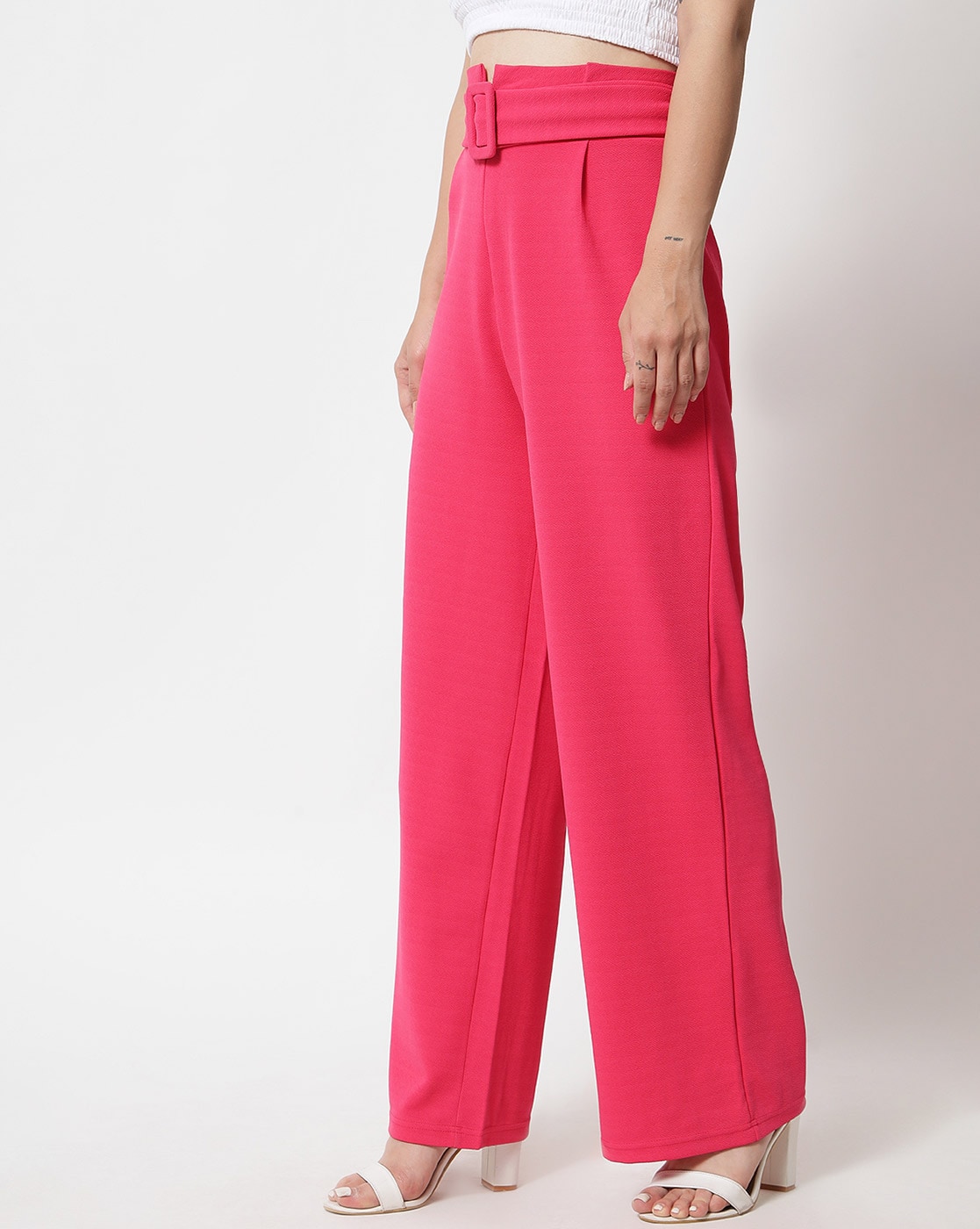 River Island Womens Petite Pink button detail wide leg trousers | Compare |  Buchanan Galleries