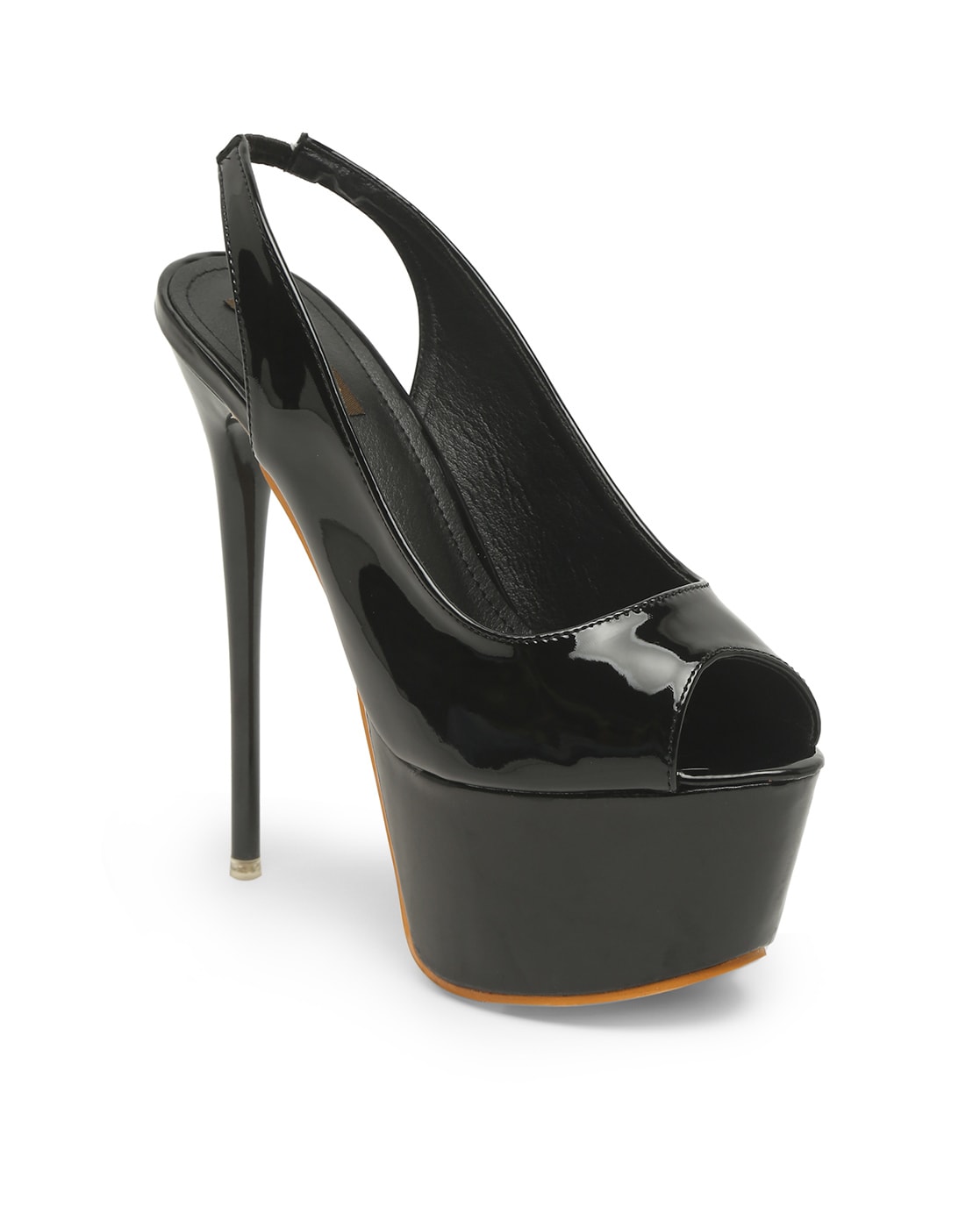 Black patent peep outlet toe slingback heels