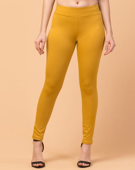De Moza Ladies Plus Size Ankle Length Leggings Mustard Solid Cotton