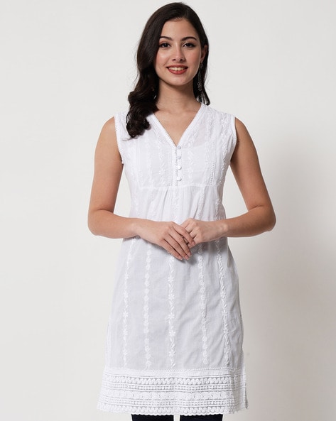 Hand Embroidered Chikankari Top Viscose Georgette Short Tunic Kurti ,white  Boho Dress Beach Wearethnic Party Wear Gift for Her FREE SHIPPING - Etsy