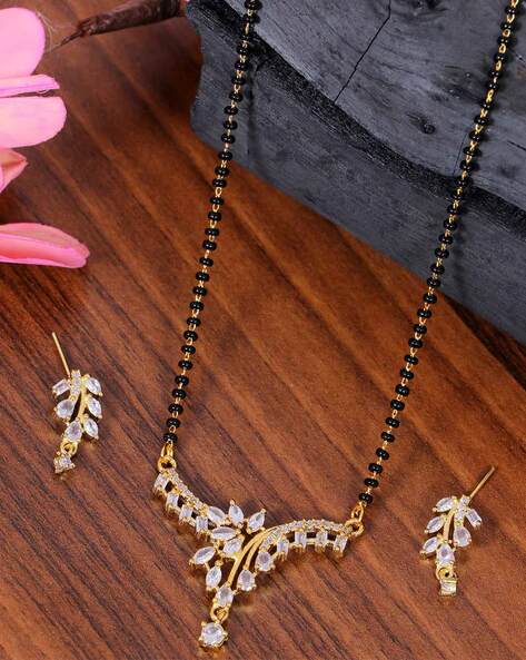 Youbella Black Gold-plated Stone-studded Peacock-shaped Mangalsutra Earrings  Set | Ybmynms45133