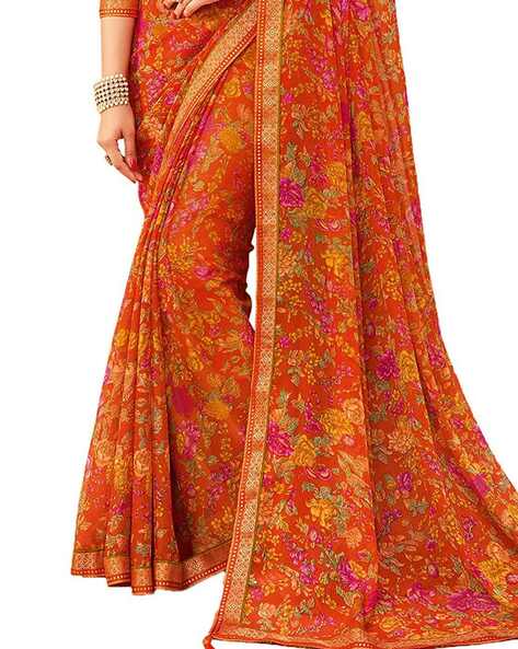 FLORAL PRINTED CHIFFON SAREE freeshipping - MITHILA