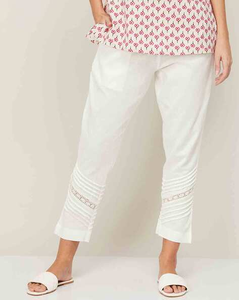 Laces Cut Design Trouser – Cotton – White – BGT34 - Silk Avenue