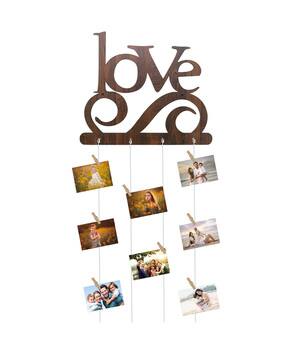 random Brown  Wooden Love  Photo Frame 8 - Picture Hanging Collage With Styling Board With -Rope & 8 Wooden Clips-picture-11