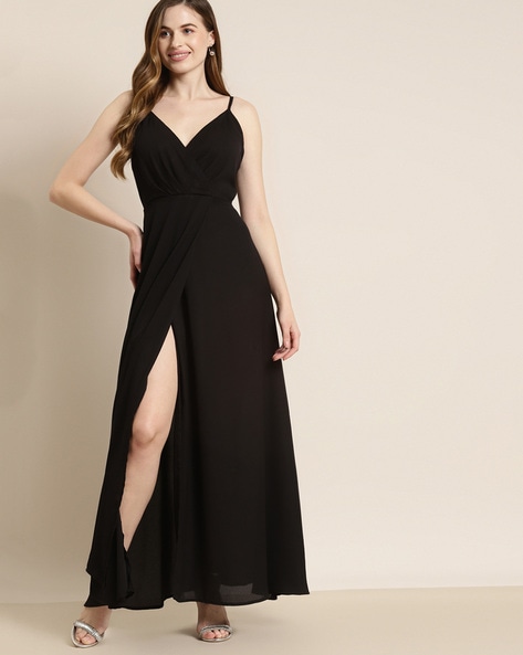 Black front slit dress sale