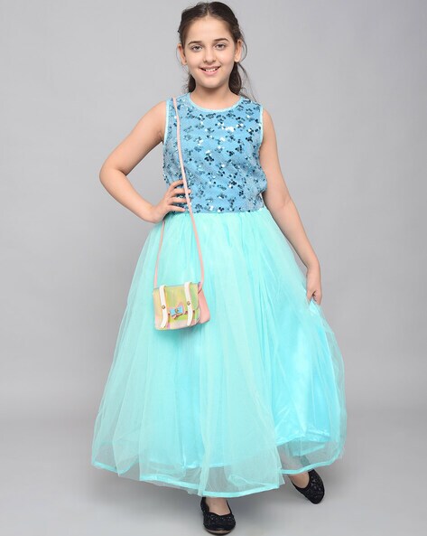 NOYYAL Girl's Net with Satin Long Blue Dresses for Kids : Amazon.in:  Clothing & Accessories