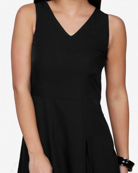 Buy FOREVER 21 Charcoal Grey Plunging Neckline A Line Dress