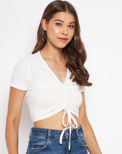 White ruched sales front top