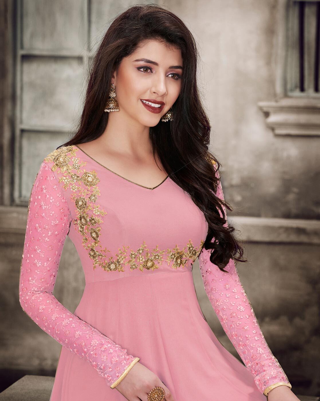 Buy Smily Creation Women's Embroidered Phantom Slik Semi Stitched Anarkali  Gown (Pink and Green_Free Size) (Multi) at Amazon.in