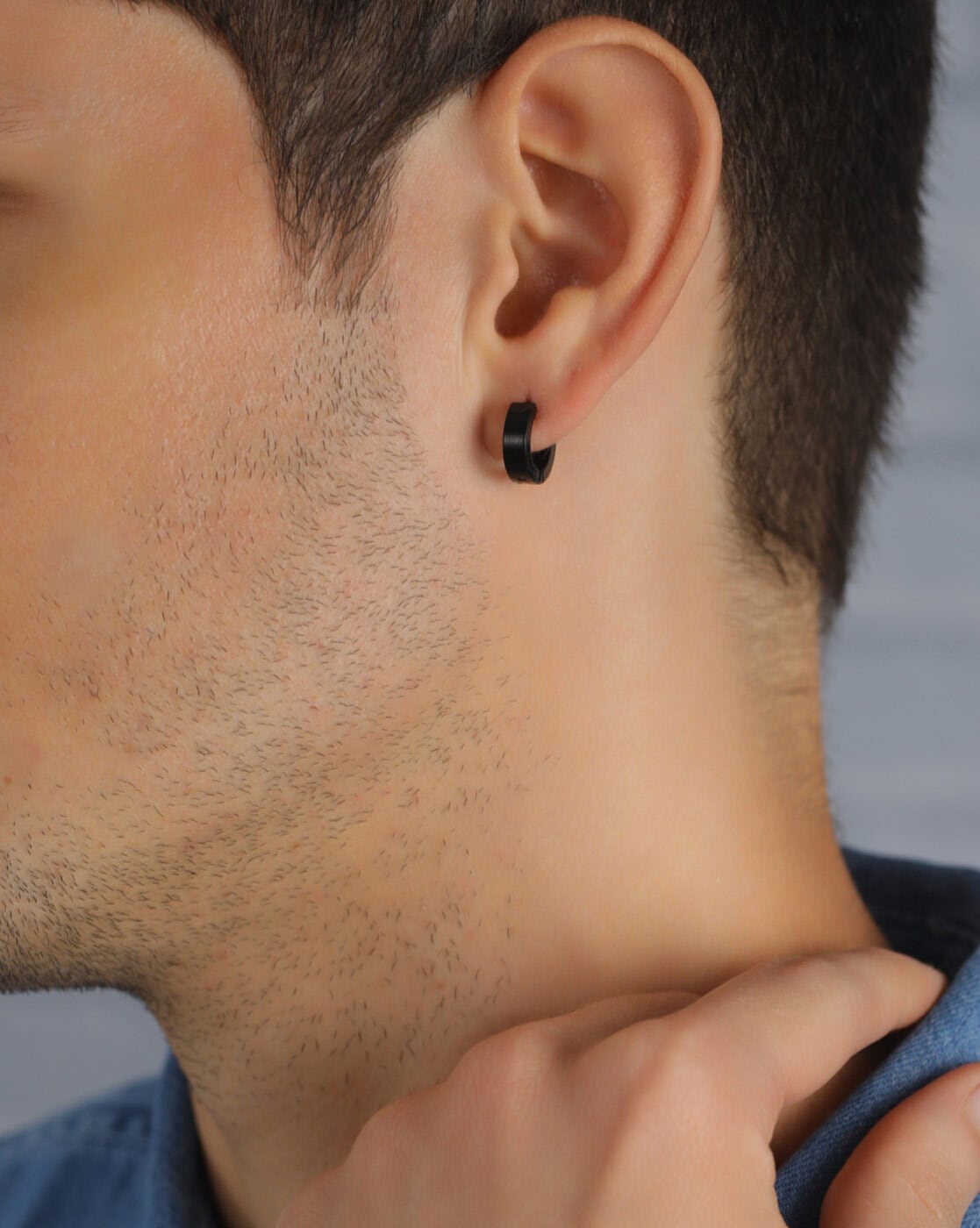 15mm Black Hoop Earrings for Men / Dark Sterling Silver – All-For-Men