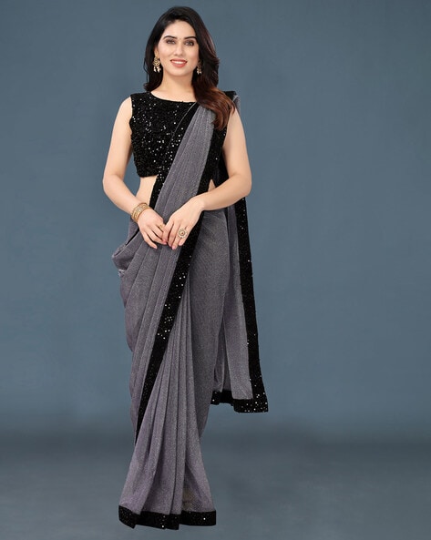 Black and Grey Attractive Big Border Angolla Linen Saree (Blend) –  Fashionous