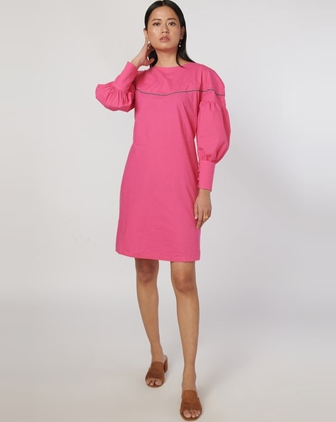 Fanm Mon Leton Linen Balloon Sleeve Embroidered Mini Dress-Light Yellow ( Dresses,Mini) IFCHIC.COM