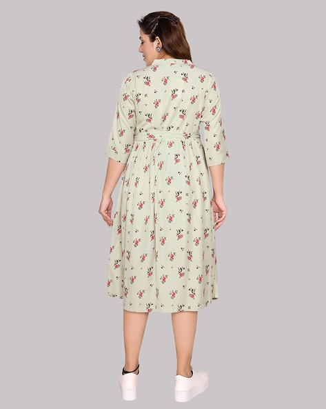 Floral Print A-line Dress with Mandarin Collar