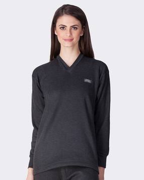 lux cott's wool Heathered V-Neck Thermal Top-picture-22
