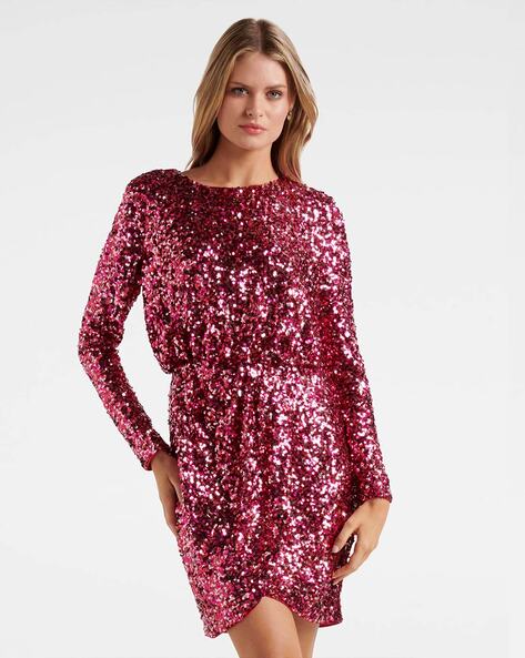 Time To Shine Pink Sequin Party Dress - Cousin Couture