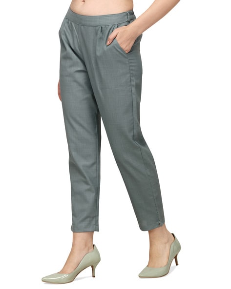 Smarty Pants women's cotton lycra ankle length navy blue color trouser