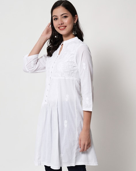 MINC - Buy Angelic Embroidered Tunic in White Linen Online