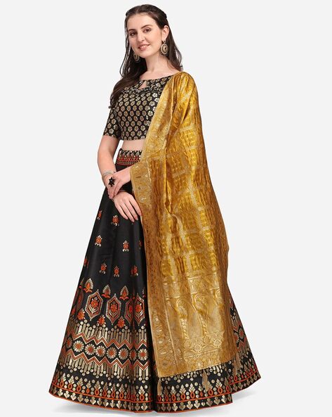 Navratri Special Printed Black Lehenga Choli with Orange Dupatta- NN-1 –  Saris and Things