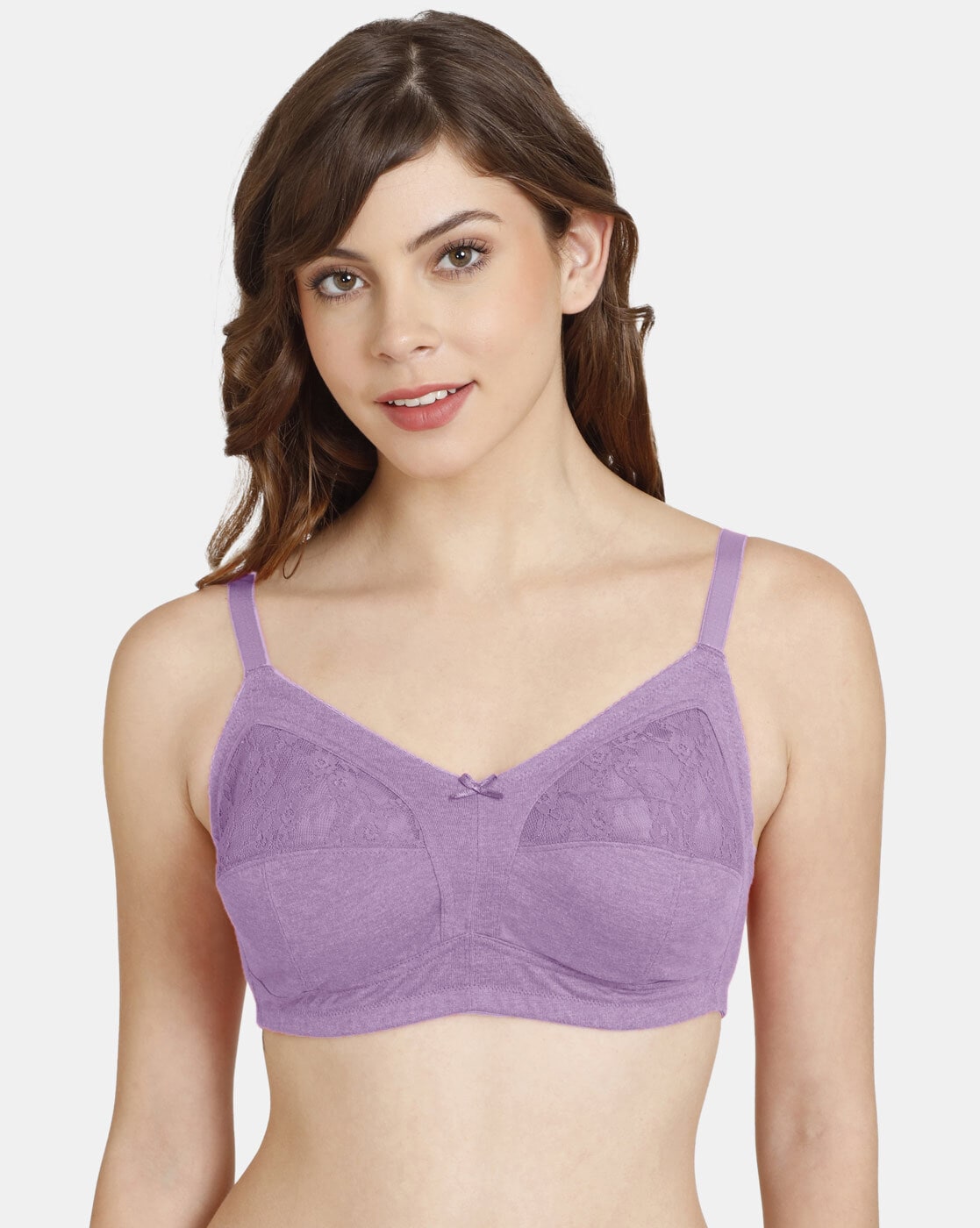 Buy Lace Non-Padded Non-Wired Full Coverage Bra in Purple Online
