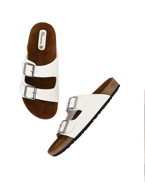 Double buckle sandals discount white