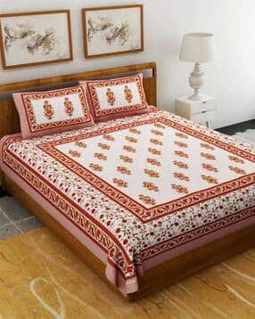 uniqchoice Floral Print Double Bedsheet with 2 Pillow Covers-picture-12