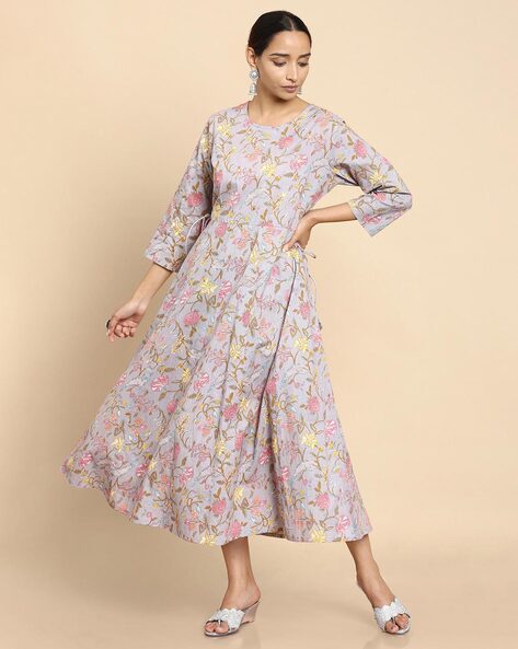 Buy UK Textiles Rayon Angrakha Pattern Anarkali Kurti Pant and Dupatta Set  for Women&Girls (Medium, Yellow) at Amazon.in