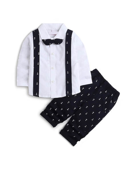 Baby Boys' Academy Bow Tie Shirt And Plaid Suspenders Pants Set | SHEIN