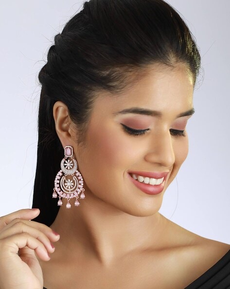 Pink Kundan Embellished Jhumka Earrings Jewelry 425JW04