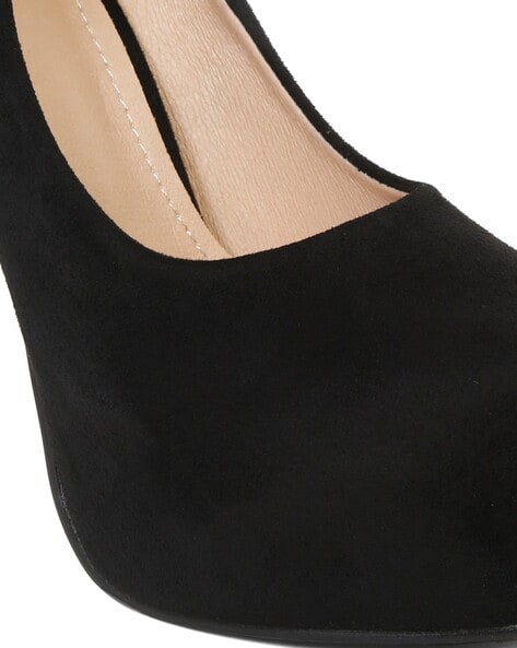 Black Suede Round Toe Pumps with Chunky Heel BILLIE 100 ($530) ❤ liked on  Polyvore featuring shoes, pumps, bla… | Pumps heels, Chunky heel pumps,  Black chunky heels