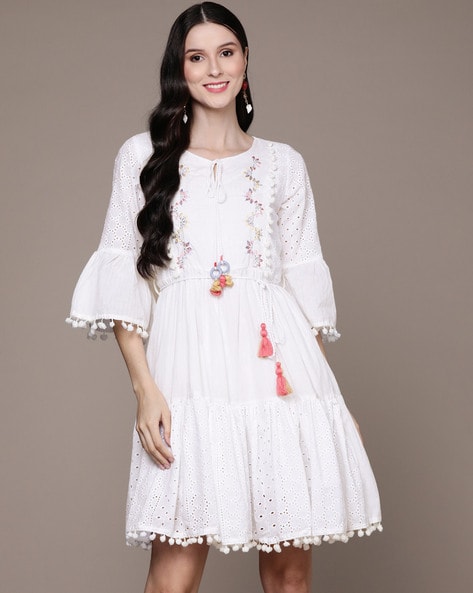 AMEXTY Women Aline White Dress  Buy AMEXTY Women Aline White Dress  Online at Best Prices in India  Flipkartcom