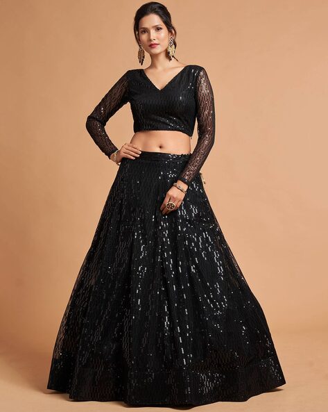 Lehenga Choli : Black georgette sequins embroidered work ...