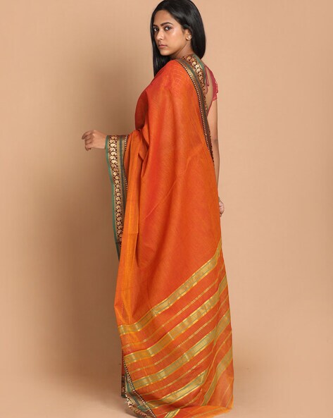 Orange Foil Printed Stone Work Chiffon sarees party wear