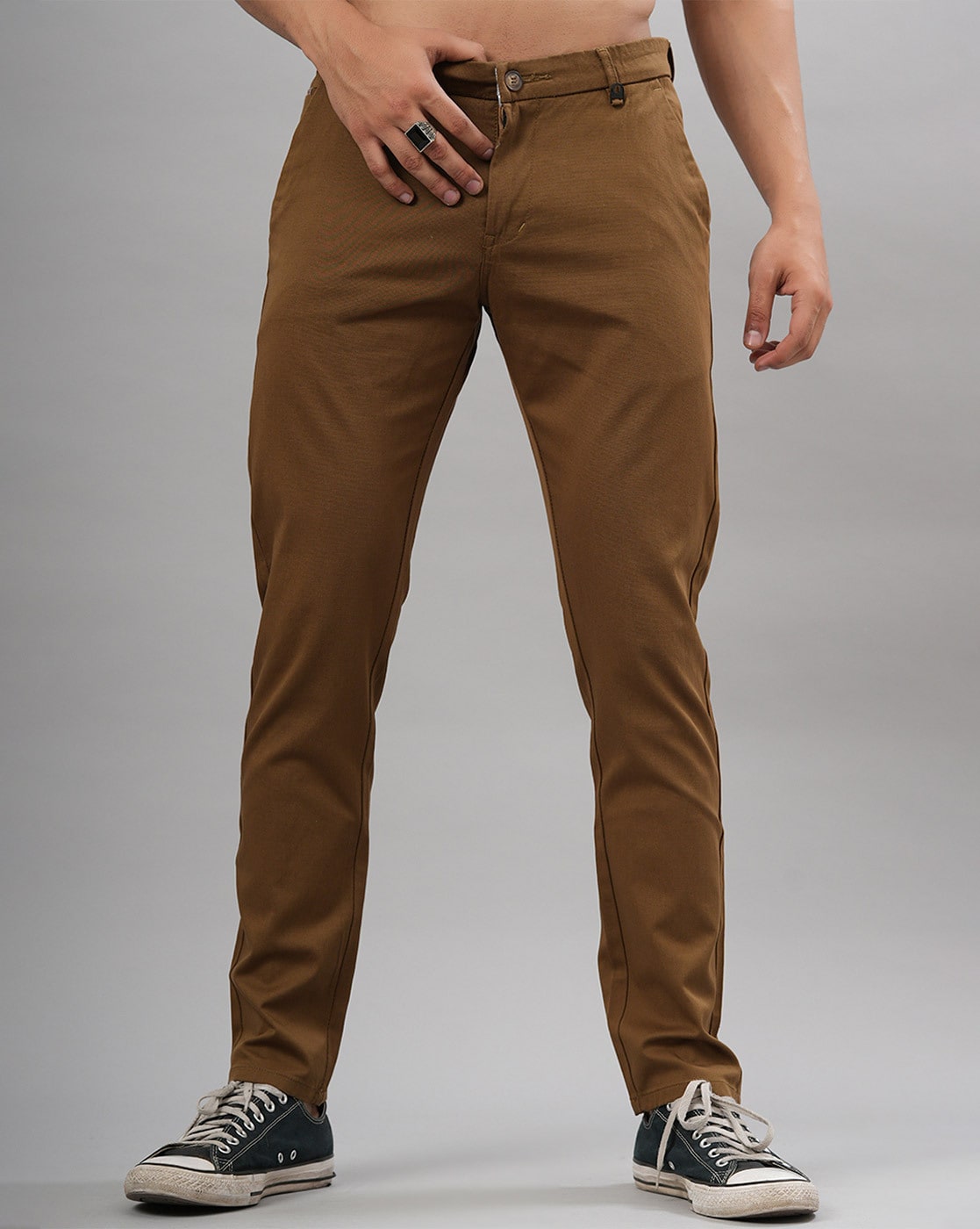 MENS COFFEE BROWN SOLID JASON FIT TROUSER  JDC Store Online Shopping