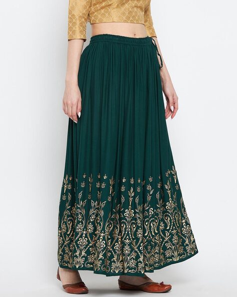 Buy Buynewtrend Dark Green Cotton Ehtnic Printed Long Skirt For Women |  skirt for women | skirt for women Online at Best Prices in India - JioMart.