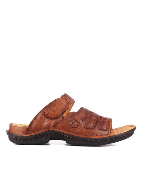 Tan hot sale leather slippers