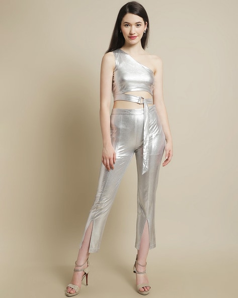 Buy C3 Metallic Silver Coloured Classic Formal Trousers for Men. - F_2226_  at Amazon.in