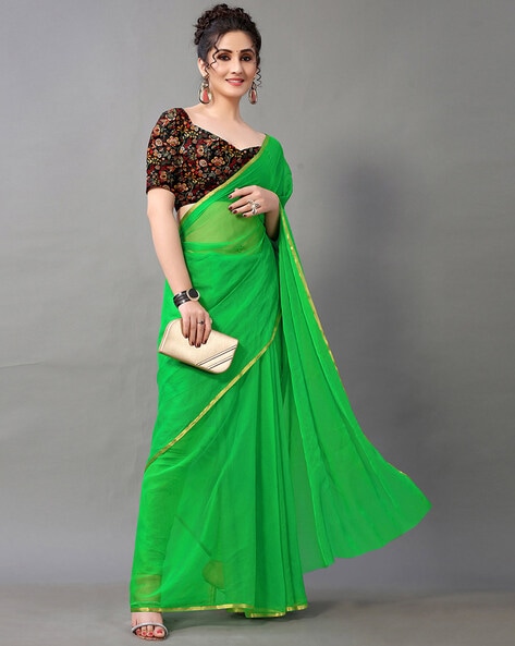 Buy Satrani Parrot Green Woven Saree With Unstitched Blouse for Women  Online @ Tata CLiQ