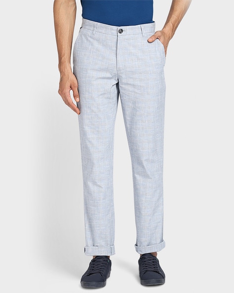 ColorPlus Blue Cotton Tailored Fit Trousers-totobed.com.vn