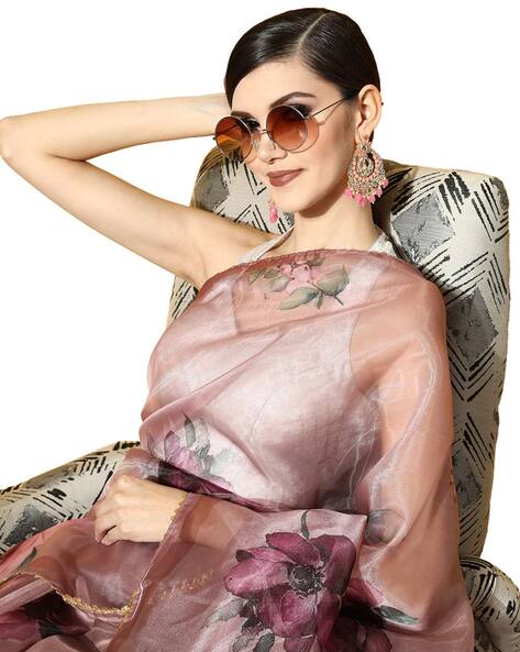 Buy Anouk Grey & Peach Coloured Floral Print Organza Saree - Sarees for  Women 16846782 | Myntra