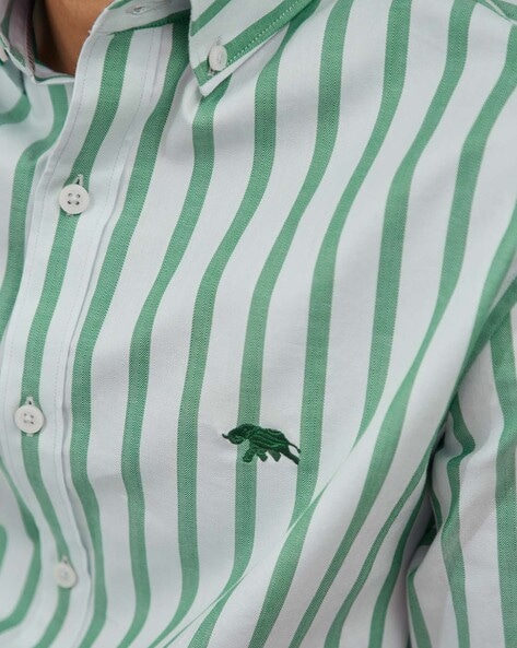 Green striped collared clearance shirt