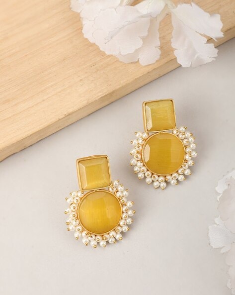 Yellow stone sale drop earrings