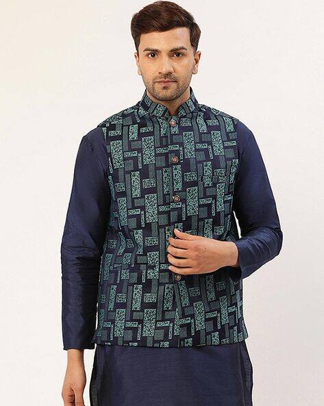 Textured Printed Sleeveless Waistcoat