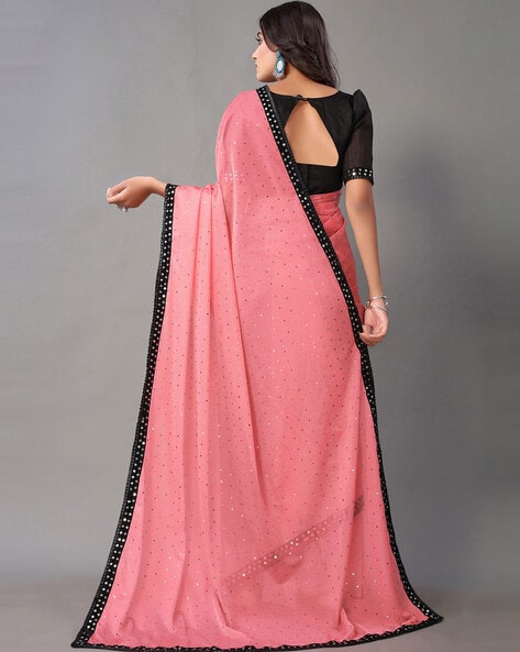 Buy a beautiful Hot Pink Saree With Black Blouse Embroidered At Sleeves | Black  blouse, Pink saree, Embroidered blouse