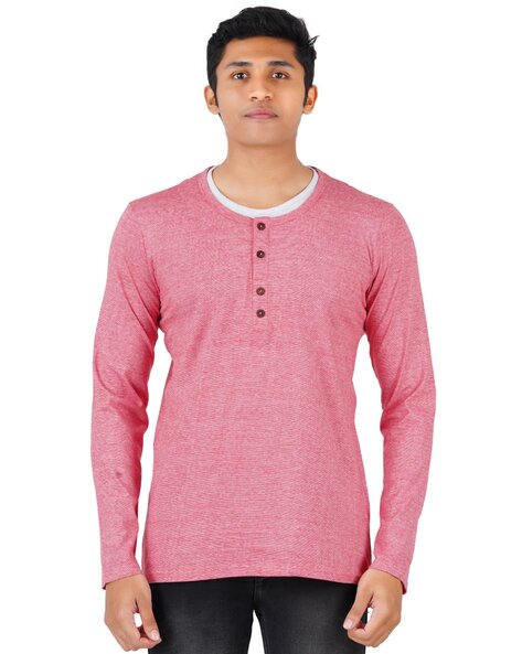 Regular Fit Heathered Henley T-Shirt