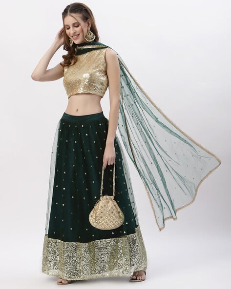 Golden Yellow Color Crop Top Lehenga (031878838)