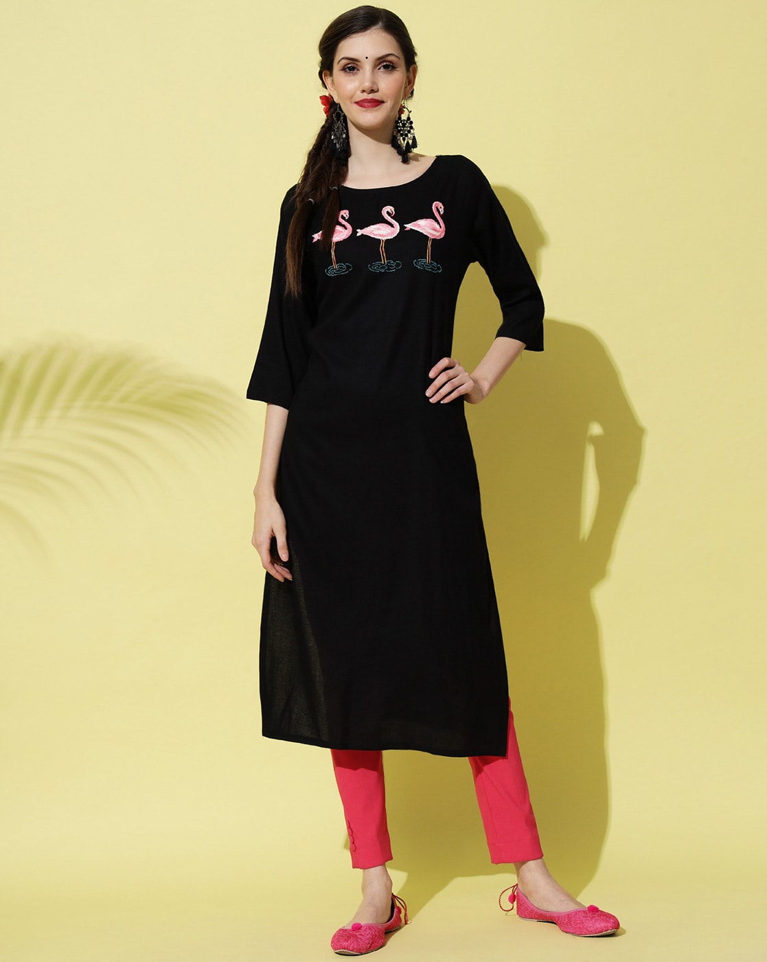 Buy Black Handcrafted Straight Cotton Kurta for Women | FGMK22-326 | Farida  Gupta | Printed kurti designs, Black suit designs, Kurta designs