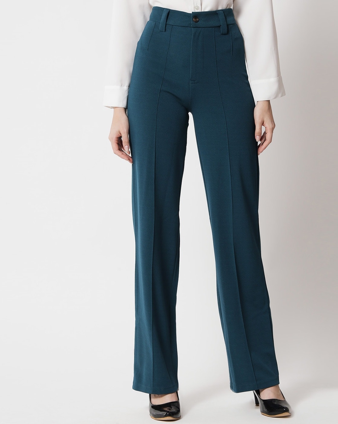 Buy Green Straight Pants With Lace Details Online - W for Woman