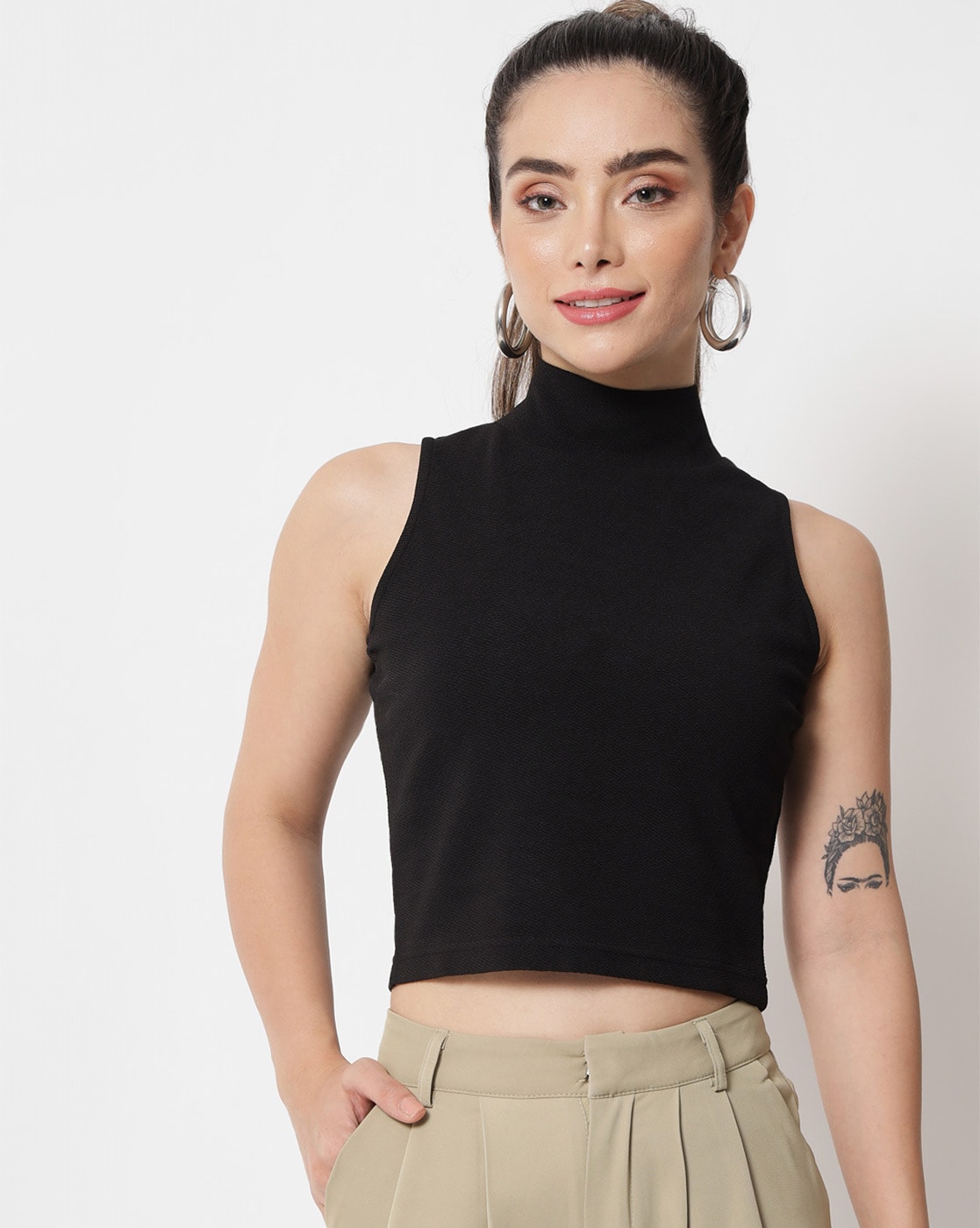 Black High Neck Crop Top Leucosia - XS / Black