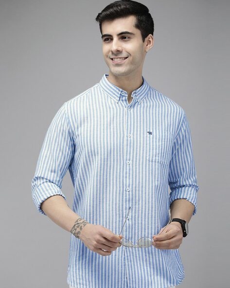 THE BEAR HOUSE Striped Shirt with Patch Pocket (Blue)